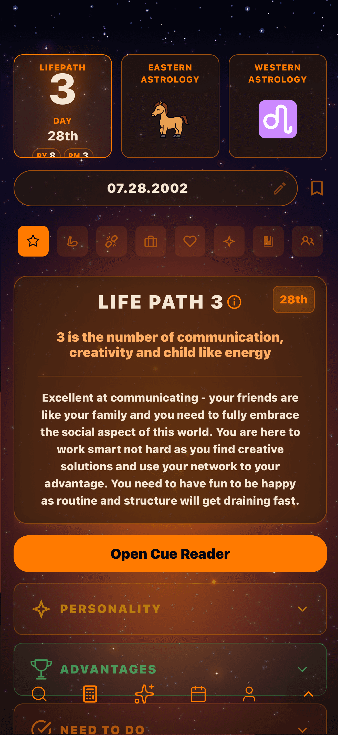 CUE calculator screen