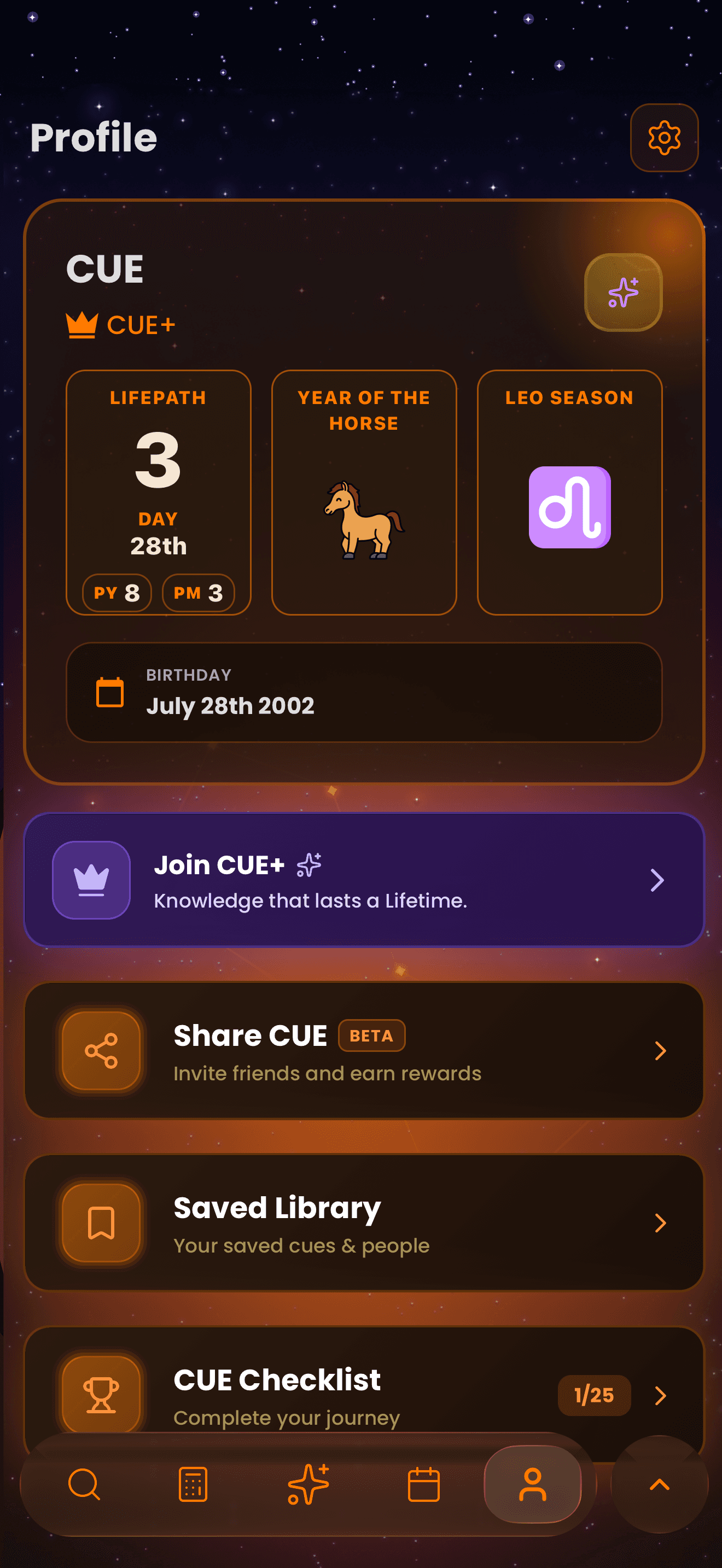 CUE home screen